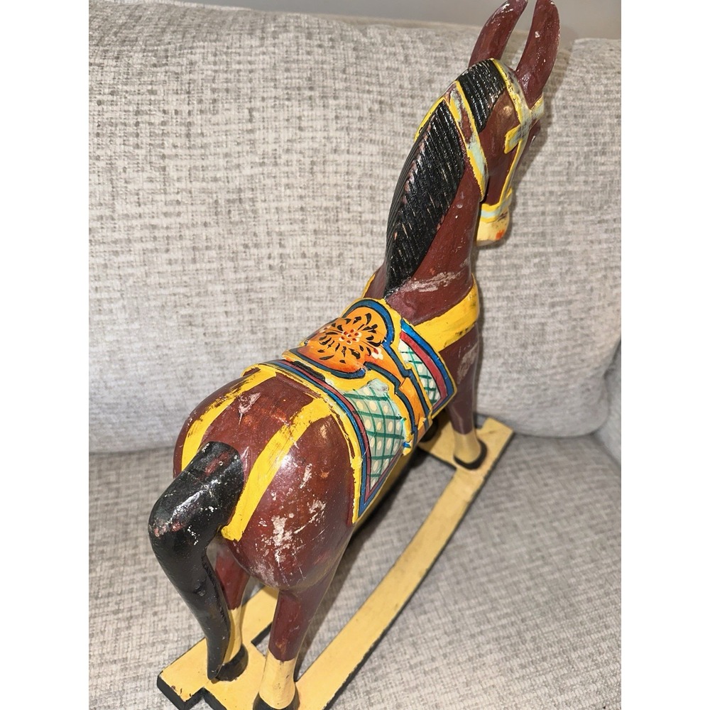 Vintage Wooden Rocking Horse - Hand Carved, Painted 18 by 16 - Nursery Decor - Picture 4 of 8